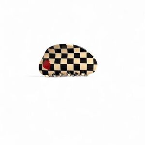 Sephora Black and Cream Checkered Hair Clip with Red Accent